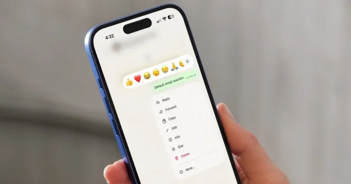 WhatsApp default reaction tray with six emojis