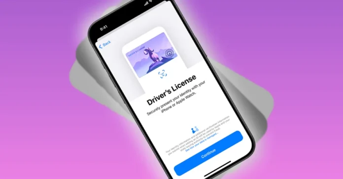 Digital driver's license and ID displayed on an iPhone screen inside Apple Wallet