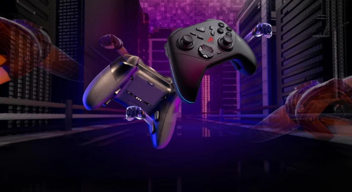 Asus ROG Raikiri 2 Pro PC gaming controller with OLED screen showcased on desk