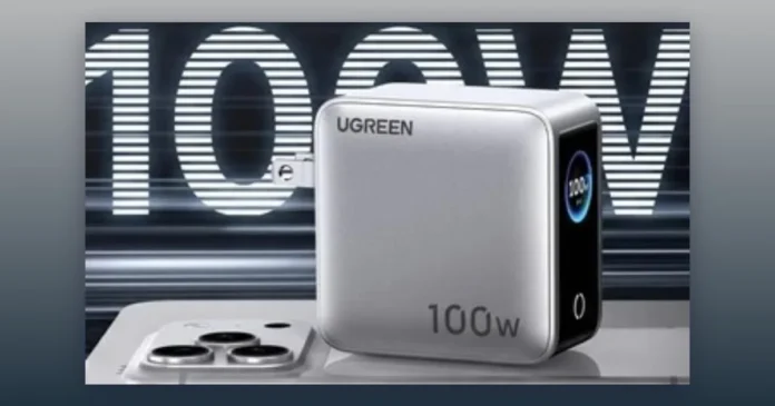 Ugreen 100W travel adapter with multiple ports and smart digital screen display