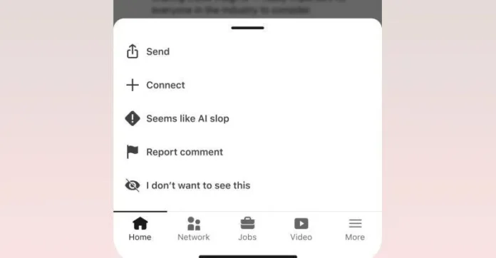 LinkedIn Seems like AI slop report button