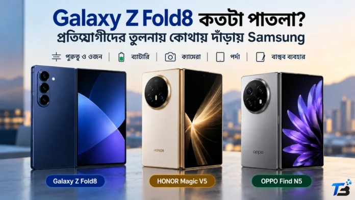 Samsung Galaxy Z Fold8 এর পুরুত্ব ও HONOR Magic V5 এবং OPPO Find N5 এর তুলনা