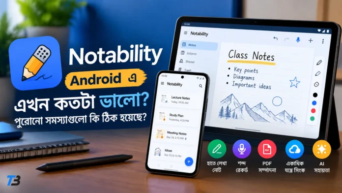 Android এ Notability অ্যাপের নোট, handwriting, audio, sync ও AI সুবিধার পর্যালোচনা