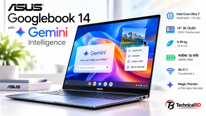 ASUS Googlebook 14 এ Gemini Intelligence, 3K OLED ডিসপ্লে ও Intel Core Ultra 7