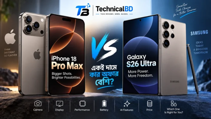 iPhone 18 Pro Max এবং Galaxy S26 Ultra তুলনা