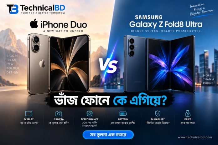 iPhone Duo ও Galaxy Z Fold8 Ultra ভাঁজ ফোনের তুলনা