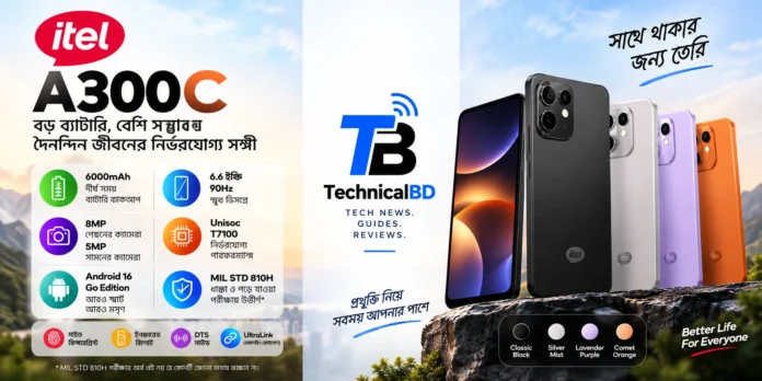 6000mAh ব্যাটারির নতুন itel A300C স্মার্টফোন