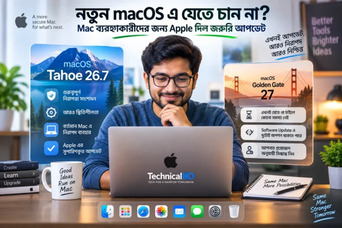 macOS Tahoe 26.7 নিরাপত্তা আপডেট পাওয়া একটি MacBook