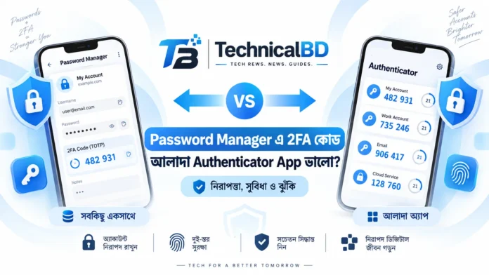 Password Manager এ 2FA কোড ও আলাদা Authenticator App নিরাপত্তা তুলনা