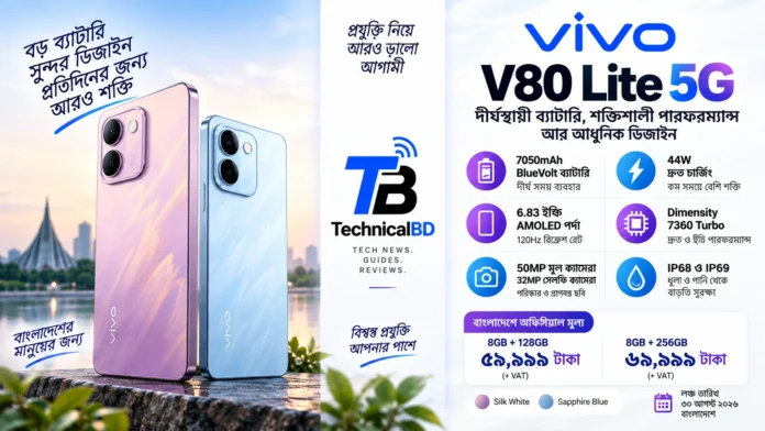 বাংলাদেশে লঞ্চ হওয়া vivo V80 Lite 5G স্মার্টফোন