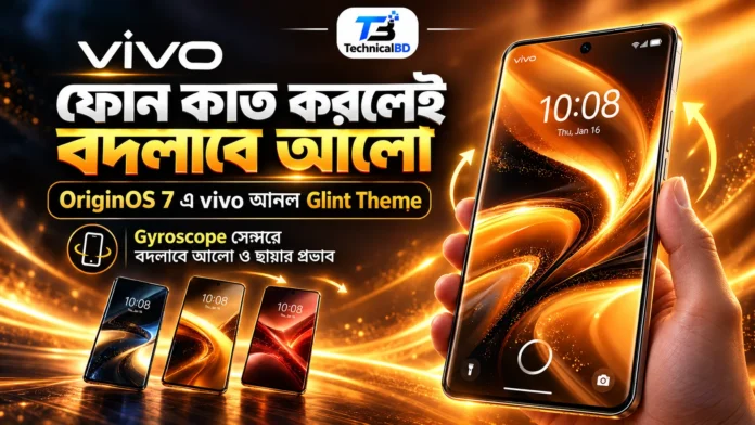 vivo OriginOS 7 Glint Theme ফোন কাত করলে আলো ও ছায়া বদলায়