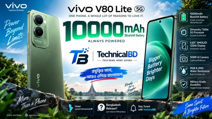 vivo V80 Lite 5G 10000mAh ব্যাটারি স্মার্টফোন
